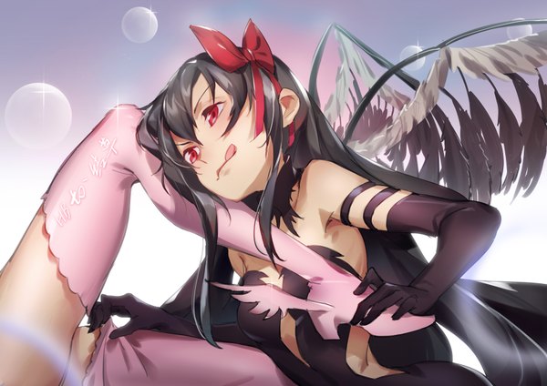 Anime picture 3508x2480 with mahou shoujo madoka magica shaft (studio) akemi homura kaname madoka goddess madoka akuma homura pg (pgouwoderen) long hair fringe highres breasts light erotic black hair hair between eyes red eyes multiple girls holding looking away absurdres ahoge