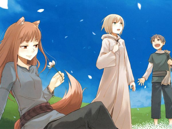 Anime picture 1024x768 with spice and wolf horo craft lawrence nora arento animal ears wolf girl girl