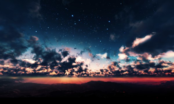 Anime picture 1500x900 with original y-k wide image sky cloud (clouds) night night sky evening sunset no people landscape scenic star (stars)