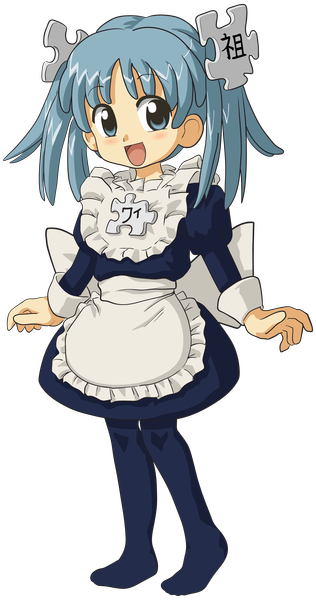 Anime picture 2048x3891 with wikipedia wikipe-tan single tall image blush highres short hair open mouth blue eyes blue hair transparent background girl dress apron