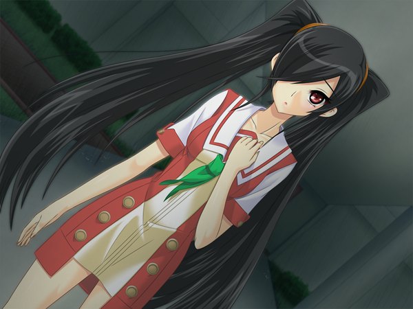 Anime picture 1200x900 with kokoro no sumika black hair red eyes game cg girl serafuku