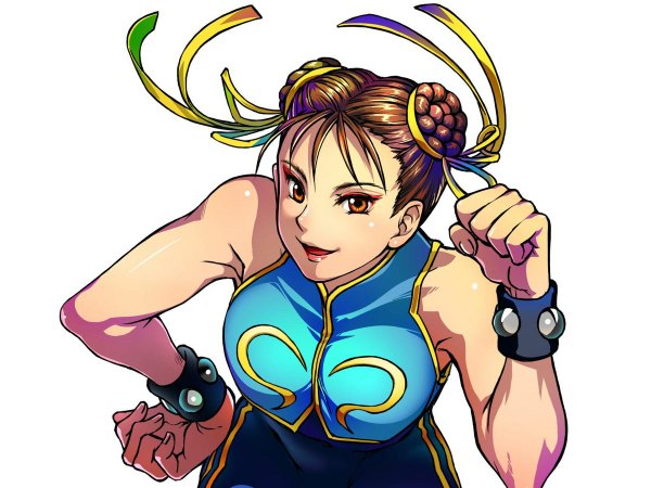 Anime picture 1200x900 with street fighter chun-li single simple background brown hair white background orange eyes chinese clothes girl ribbon (ribbons) hair ribbon chinese dress fist