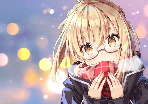 Anime picture 1446x1023 with fate (series) fate/grand order fate/stay night artoria pendragon (all) saber rin yuu single long hair looking at viewer blush fringe simple background blonde hair hair between eyes brown eyes upper body outdoors long sleeves head tilt wind