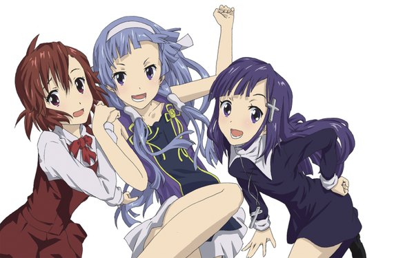 Anime picture 1680x1050 with kannagi nagi (kannagi) zange aoba tsugumi wide image white background