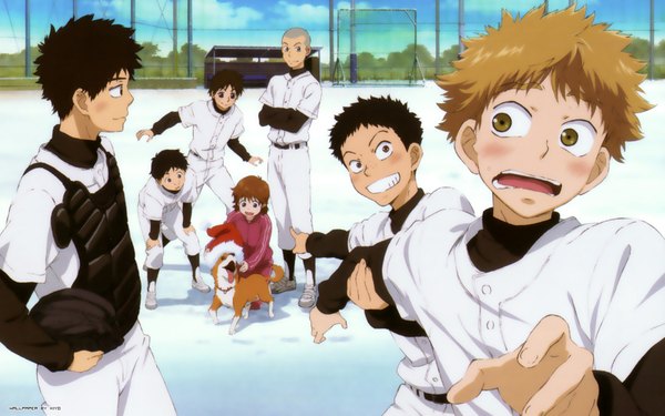 Anime picture 1920x1200 with ookiku furikabutte a-1 pictures mihashi ren takaya abe azusa hanai highres black hair wide image boy dog