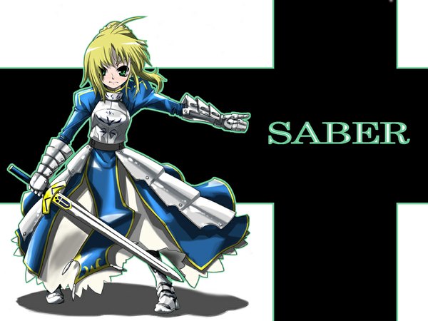 Anime picture 1024x768 with fate (series) fate/stay night studio deen type-moon artoria pendragon (all) saber gengorou blonde hair green eyes sword armor
