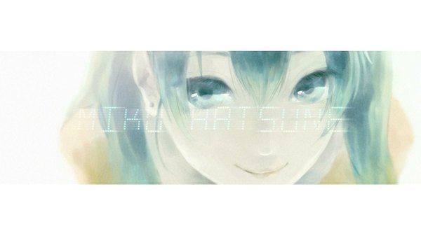 Anime picture 1500x844 with vocaloid hatsune miku keipomjp looking at viewer smile wide image twintails aqua eyes aqua hair close-up face girl