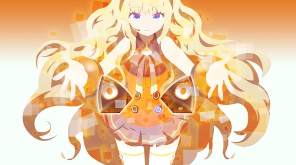 Anime picture 4954x2766 with vocaloid seeu single long hair highres blonde hair wide image absurdres aqua eyes girl thighhighs skirt miniskirt white thighhighs bracelet