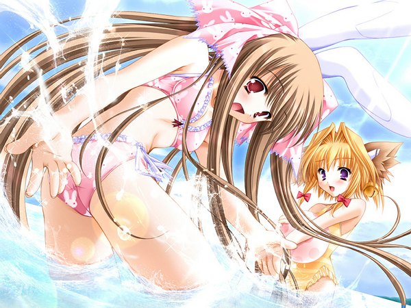 Anime picture 1024x768 with purism egoist tagme (character) light erotic animal ears swimsuit tagme