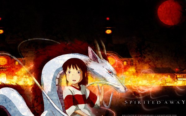 Anime picture 1440x900 with spirited away studio ghibli haku (spirited away) haku (dragon) brown hair wide image brown eyes fantasy girl dragon eastern dragon