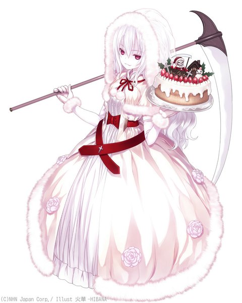 Anime picture 800x1000 with original capriccio single long hair tall image looking at viewer simple background red eyes white background holding white hair text pale skin :3 wedding girl dress gloves flower (flowers) weapon