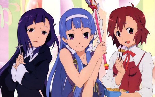 Anime picture 3840x2400 with kannagi nagi (kannagi) zange aoba tsugumi highres wide image multiple girls girl 3 girls
