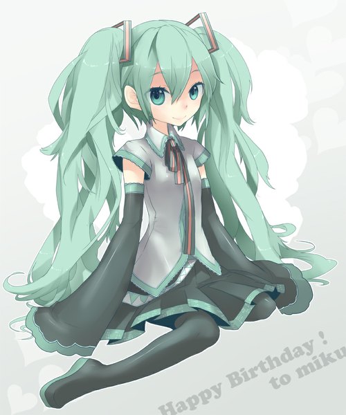 Anime picture 833x1000 with vocaloid hatsune miku plastick single tall image looking at viewer twintails very long hair aqua eyes aqua hair girl dress skirt detached sleeves