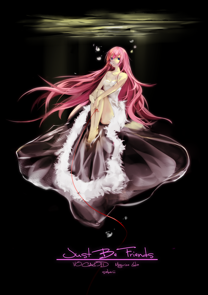 Anime picture 2480x3507 with vocaloid just be friends (vocaloid) megurine luka saberiii single long hair tall image highres open mouth blue eyes bare shoulders pink hair absurdres barefoot underwater makeup girl dress ribbon (ribbons) white dress