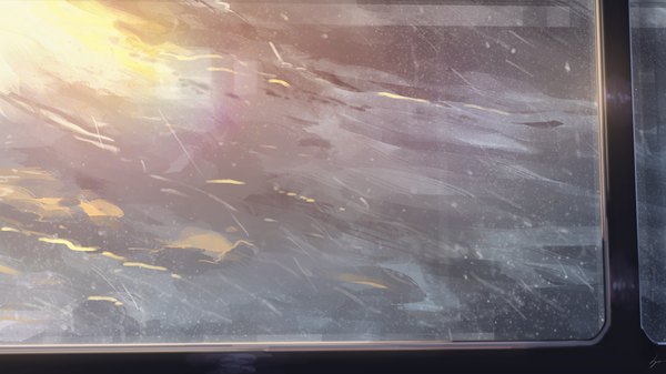 Anime picture 1920x1080 with original niko p highres wide image signed wind wallpaper light snowing snow no people window ground vehicle