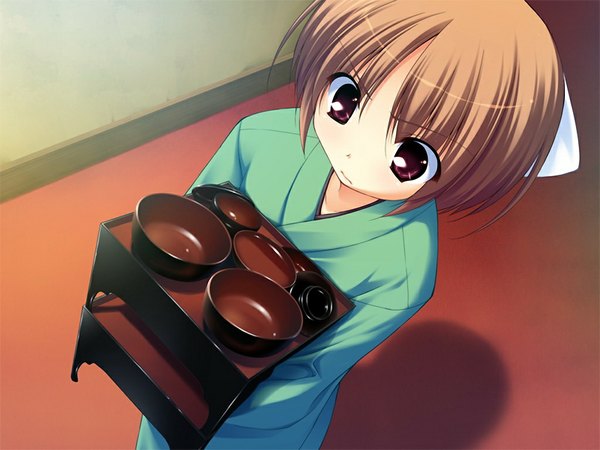 Anime picture 1024x768 with hoshiuta suou nanano fumio (ura fmo) short hair red eyes brown hair game cg girl