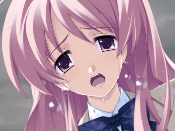 Anime picture 1280x960 with chaos;head sakihata rimi pink hair close-up rain crying