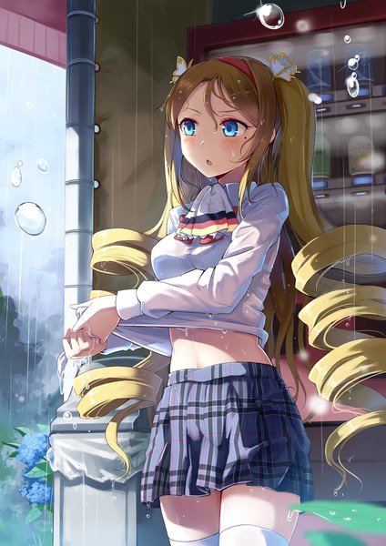 Anime picture 1447x2046 with maiden craft victoria lueger tagme (artist) single long hair tall image blush fringe blue eyes light erotic blonde hair hair between eyes standing twintails looking away parted lips mole official art :o zettai ryouiki