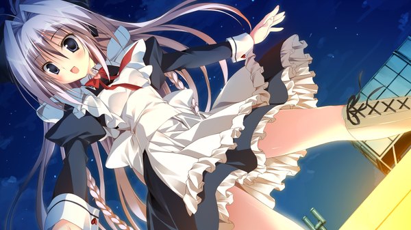 Anime picture 1024x576 with ikinari anata ni koishiteiru yourou tsumugu long hair open mouth blue eyes wide image game cg white hair girl serafuku