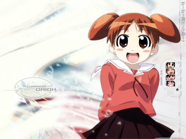 Anime picture 1600x1200 with azumanga daioh j.c. staff mihama chiyo highres twintails orange hair wallpaper short twintails girl uniform school uniform