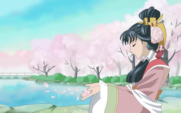 Anime picture 1440x900 with saiunkoku monogatari kou shuurei wide image eyes closed girl petals