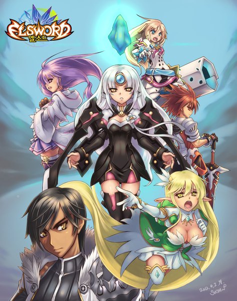 Anime-Bild 1679x2127 mit elsword eve (elsword) aisha landar rena erindel elemental master (elsword) raven (elsword) ecell (artist) long hair tall image looking at viewer short hair breasts open mouth blue eyes black hair blonde hair brown hair multiple girls green eyes yellow eyes