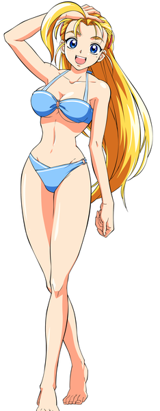 Anime picture 1717x4388 with history's strongest disciple kenichi fuurinji miu darkmeteorix (artist) single long hair tall image highres open mouth blue eyes light erotic simple background blonde hair smile white background armpit (armpits) girl swimsuit bikini