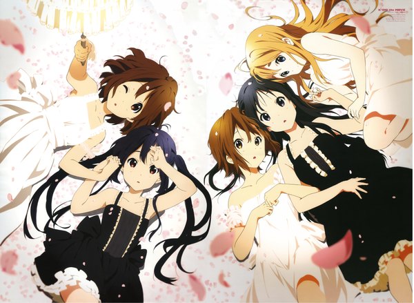 Anime picture 8200x6012 with k-on! kyoto animation akiyama mio hirasawa yui nakano azusa kotobuki tsumugi tainaka ritsu horiguchi yukiko long hair looking at viewer highres short hair black hair blonde hair brown hair twintails bare shoulders multiple girls brown eyes absurdres