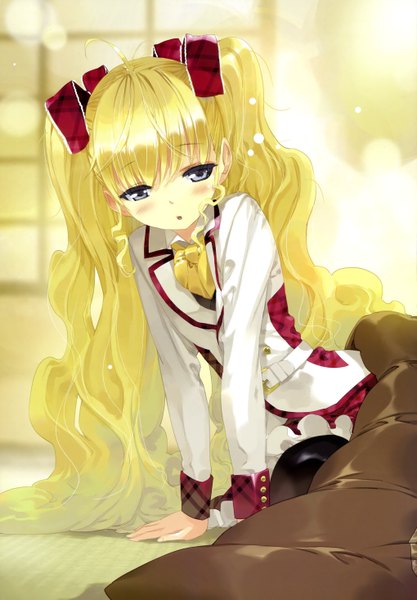 Anime picture 4078x5866 with ueda ryou single long hair tall image blush highres blonde hair absurdres black eyes girl ribbon (ribbons)