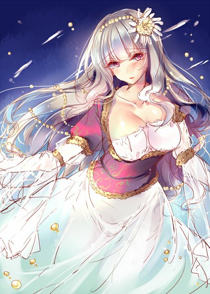 Anime picture 714x1000 with idolmaster shijou takane huatu jiang single long hair tall image fringe breasts large breasts looking away silver hair pink eyes girl dress hair ornament