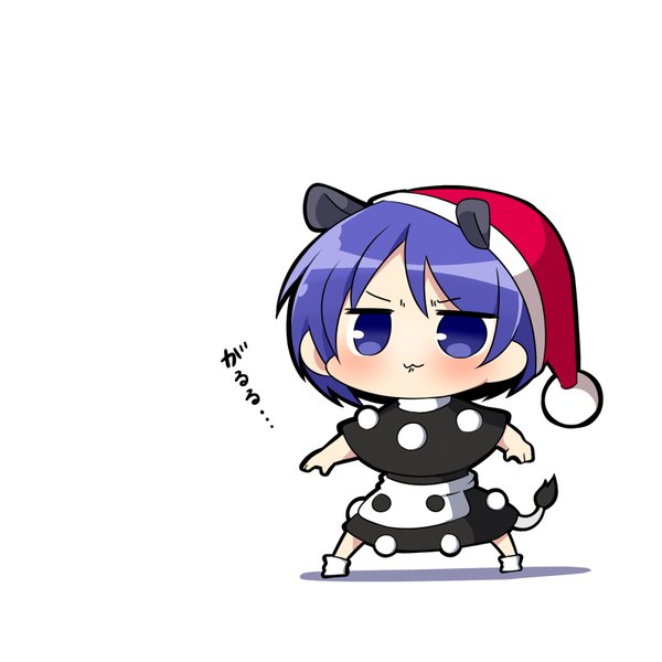 Anime picture 800x800 with touhou doremy sweet twumi single looking at viewer blush fringe blue eyes simple background white background animal ears blue hair full body tail spread arms chibi :3 no pupils girl dress