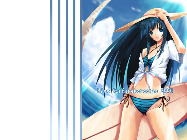 Anime picture 1024x768 with tagme (copyright) tagme (artist) single long hair looking at viewer fringe open mouth blue eyes light erotic hair between eyes standing holding payot blue hair sky cloud (clouds) outdoors sunlight :o wallpaper