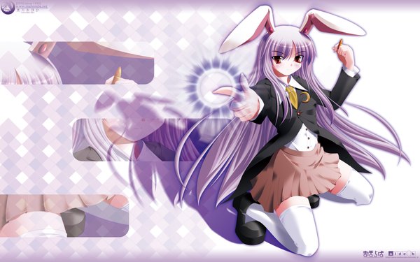 Anime picture 1920x1200 with touhou reisen udongein inaba side b long hair highres red eyes wide image purple hair bunny ears magic bunny girl girl thighhighs white thighhighs