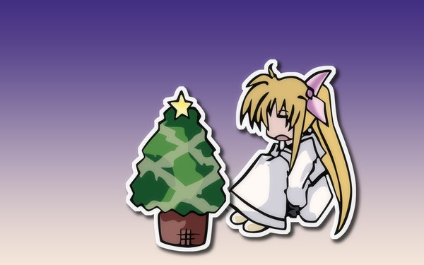 Anime picture 1920x1200 with mahou shoujo lyrical nanoha fate testarossa highres wide image christmas chibi vector girl plant (plants) tree (trees)