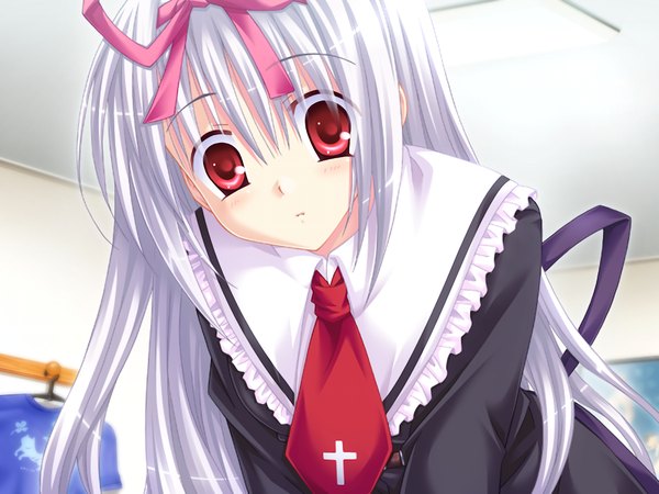Anime picture 1024x768 with zettai imouto shijoushugi (game) red eyes game cg white hair girl