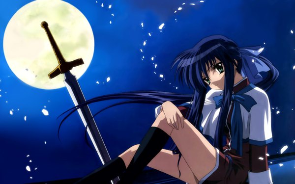 Anime picture 1680x1050 with kanon key (studio) kawasumi mai wide image night visualart girl sword moon