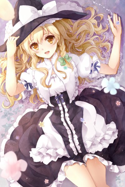 Anime picture 1000x1500 with touhou kirisame marisa puracotte long hair tall image blonde hair brown eyes braid (braids) witch girl dress bow hat frills witch hat