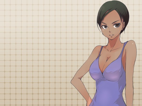 Anime picture 1200x900 with resident evil resident evil 5 sheva alomar muneyuki short hair breasts light erotic black hair large breasts bare shoulders brown eyes cleavage black eyes dark skin