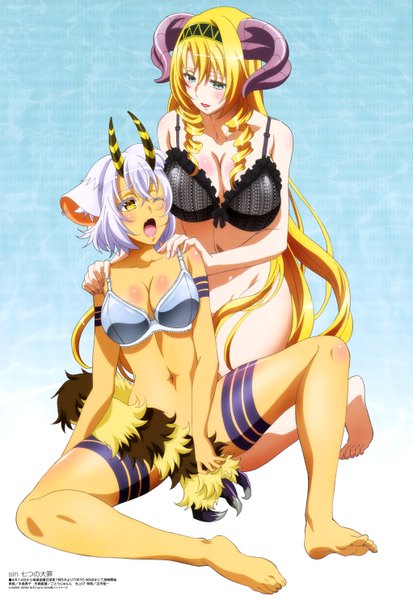 Anime picture 4086x5934 with the seven deadly sins sin nanatsu no taizai megami magazine mammon (the seven deadly sins) belphegor (the seven deadly sins) teshima noriko long hair tall image blush fringe highres short hair breasts open mouth blue eyes light erotic blonde hair hair between eyes large breasts sitting