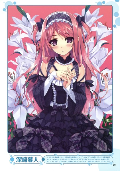 Anime picture 2128x3029 with original kurumi (kantoku) misaki kurehito long hair tall image blush highres purple eyes pink hair absurdres two side up lolita fashion plaid goth-loli girl flower (flowers) hairband