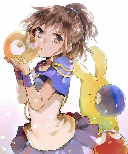 Anime picture 1370x1654 with puyopuyo arle nadja ayatoki-1 single tall image open mouth simple background brown hair white background brown eyes looking away ponytail girl bunny balloon