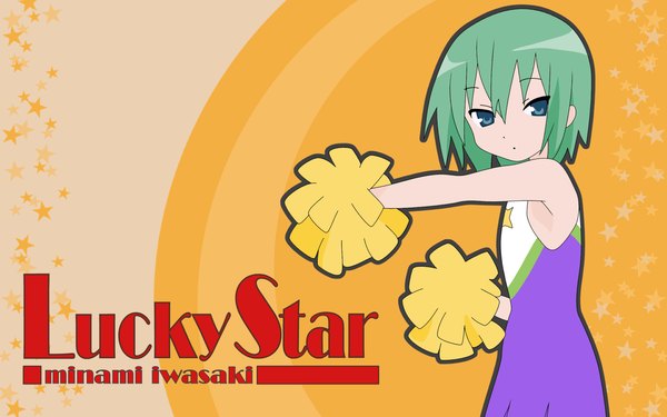 Anime picture 1920x1200 with lucky star kyoto animation iwasaki minami single highres short hair blue eyes wide image green hair cheerleader girl