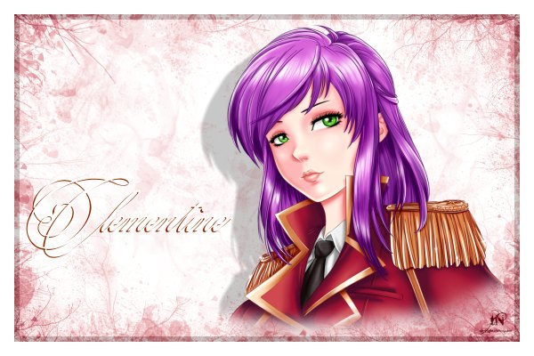 Anime picture 2400x1600 with original clementine vanafree (original) thenightwishmaster single highres short hair green eyes looking away purple hair lips eyeshadow girl uniform necktie military uniform clothes