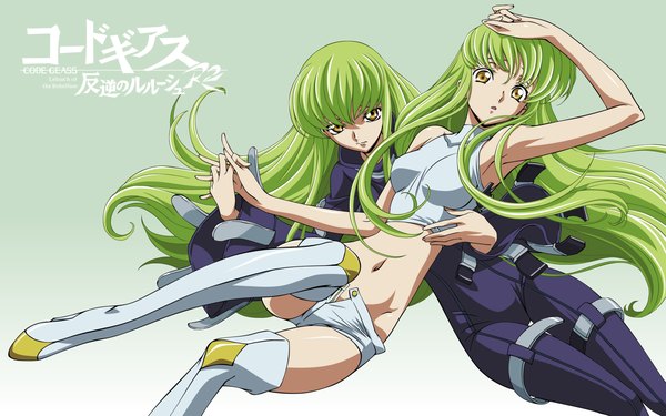 Anime picture 1920x1200 with code geass sunrise (studio) c.c. highres light erotic wide image multiple girls dual persona girl 2 girls