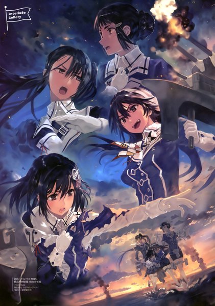 Anime picture 2877x4097 with kantai collection haguro heavy cruiser ashigara heavy cruiser nachi heavy cruiser myoukou heavy cruiser bob (biyonbiyon) long hair tall image blush fringe highres short hair open mouth black hair smile standing multiple girls brown eyes looking away sky