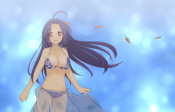 Anime picture 1250x800 with idolmaster miura azusa single light erotic red eyes blue hair ahoge girl swimsuit bikini leaf (leaves)