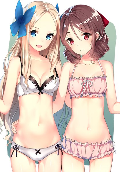 Anime picture 1240x1772 with kantai collection harukaze destroyer asakaze (kantai collection) gin00 long hair tall image looking at viewer blush fringe short hair breasts open mouth blue eyes light erotic blonde hair smile hair between eyes red eyes brown hair standing
