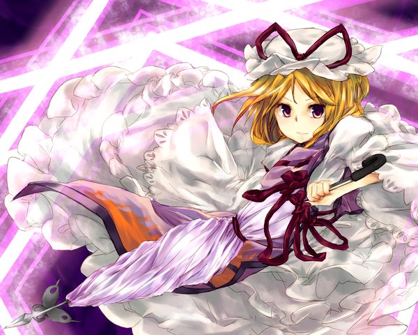 Anime picture 2500x2000 with touhou yakumo yukari dqn (dqnww) single highres blonde hair yellow eyes magic girl dress bow hat umbrella hat ribbon magic circle