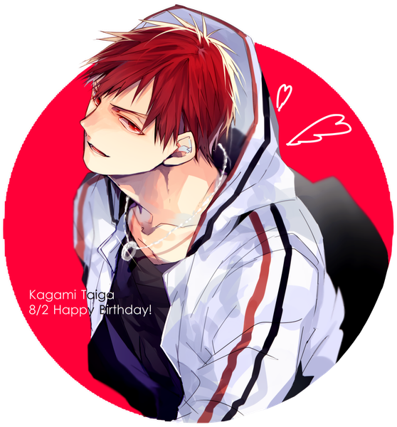 Anime picture 922x992 with kuroko no basket production i.g kagami taiga hanamori single tall image looking at viewer short hair red eyes red hair from above sparkle character names transparent background happy birthday fake wings boy wings pendant hood