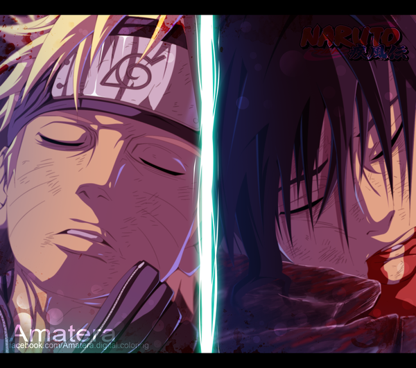 Anime picture 2000x1771 with naruto studio pierrot naruto (series) uzumaki naruto uchiha sasuke amaterra highres short hair black hair blonde hair eyes closed inscription multiple boys coloring facial mark close-up multiview whisker markings jinchuriki manga